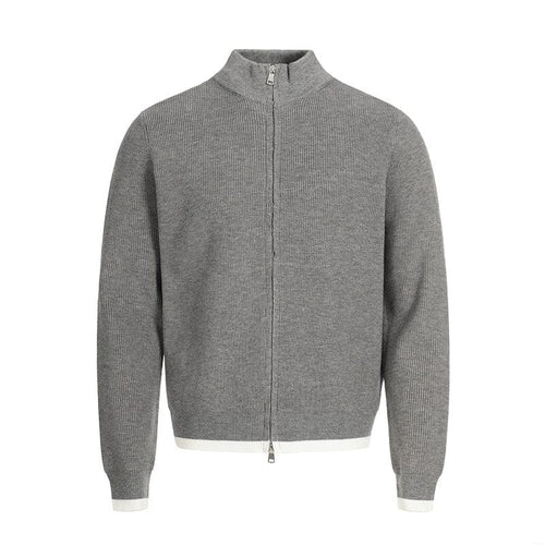 TALKLESSFASHION XL / Grey MFY226 GXFortune American Stand Collar Double Zip Sweater Men's Fall Loose Knit Cardigan Men's Trendy Versatile Jacket