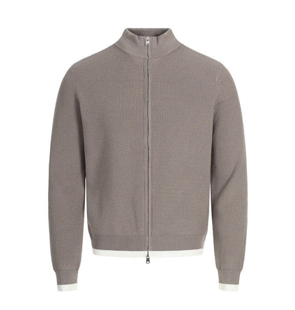 TALKLESSFASHION XL / Khaki MFY226 GXFortune American Stand Collar Double Zip Sweater Men's Fall Loose Knit Cardigan Men's Trendy Versatile Jacket
