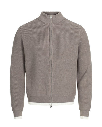 TALKLESSFASHION XL / Khaki MFY226 GXFortune American Stand Collar Double Zip Sweater Men's Fall Loose Knit Cardigan Men's Trendy Versatile Jacket