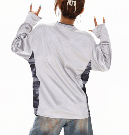 TALKLESSFASHION XPKAEAX American High Street Digital Print V-Neck Long Sleeve T-Shirt Men's and Women's Fall 2025 Jersey Sporty Top