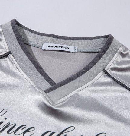 TALKLESSFASHION XPKAEAX American High Street Digital Print V-Neck Long Sleeve T-Shirt Men's and Women's Fall 2025 Jersey Sporty Top
