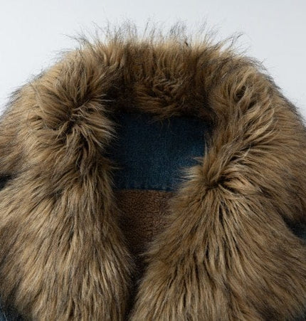 TALKLESSFASHION XPKAEAX American vintage fur collar mountain carving cotton suit women's winter washing distressed denim cotton jacket ins