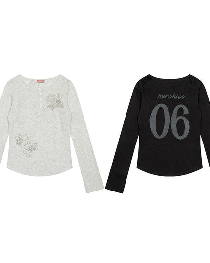TALKLESSFASHION XPKAEAX American vintage hot diamond letter long sleeve T-shirt hot girl style slim slim pre-fall thin top