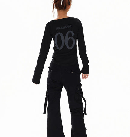 TALKLESSFASHION XPKAEAX American vintage hot diamond letter long sleeve T-shirt hot girl style slim slim pre-fall thin top