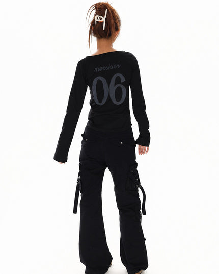 TALKLESSFASHION XPKAEAX American vintage hot diamond letter long sleeve T-shirt hot girl style slim slim pre-fall thin top