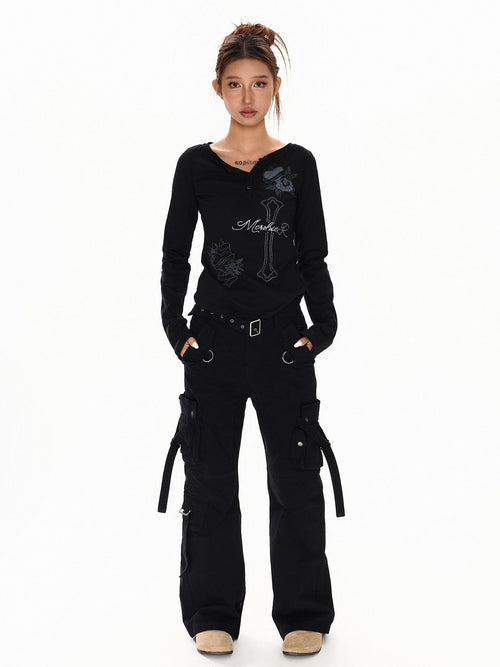 THETLSTUDIO XPKAEAX American vintage hot diamond letter long sleeve T-shirt hot girl style slim slim pre-fall thin top