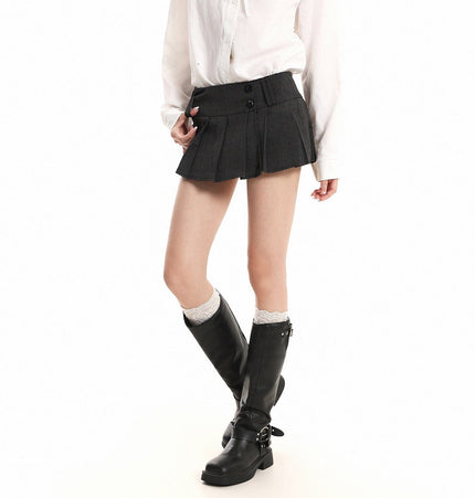 TALKLESSFASHION XPKAEAX American Vintage Solid Color Design Skirt Women's Spring New Preppy Versatile Slim Pleated Skirt