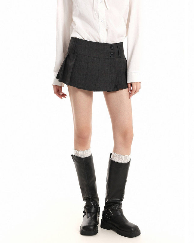 TALKLESSFASHION XPKAEAX American Vintage Solid Color Design Skirt Women's Spring New Preppy Versatile Slim Pleated Skirt