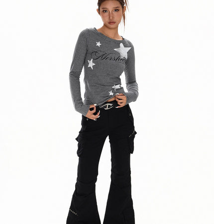 TALKLESSFASHION XPKAEAX American Vintage Spice Girl Striped Long Sleeve T-Shirt Women's 2025 Fall Slim Slimming Top Base Layer