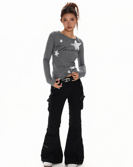 TALKLESSFASHION XPKAEAX American Vintage Spice Girl Striped Long Sleeve T-Shirt Women's 2025 Fall Slim Slimming Top Base Layer