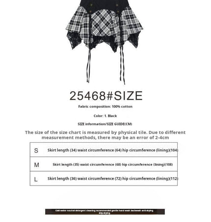 TALKLESSFASHION XPKAEAX Chic Vintage Lace Stitched Plaid Skirt Women's Spring New Contrast Irregular Cake Skirt