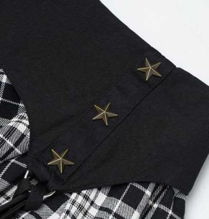 TALKLESSFASHION XPKAEAX Chic Vintage Lace Stitched Plaid Skirt Women's Spring New Contrast Irregular Cake Skirt