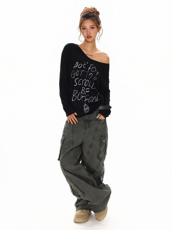Translucent Asymmetric Lettering Top