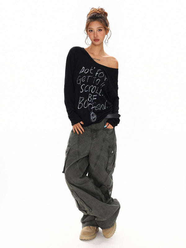 Translucent Asymmetric Lettering Top