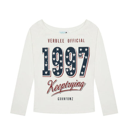 TALKLESSFASHION XPKAEAX Spice Girl Style American High Street Slim Long Sleeve T-Shirt Women's New Off-the-Shoulder Slimming Top for Fall 2025