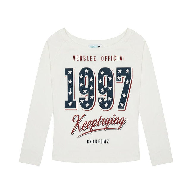 TALKLESSFASHION XPKAEAX Spice Girl Style American High Street Slim Long Sleeve T-Shirt Women's New Off-the-Shoulder Slimming Top for Fall 2025