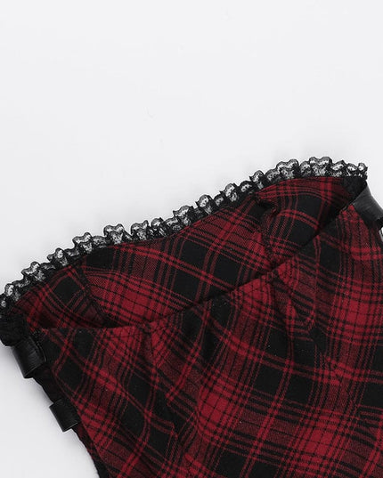 TALKLESSFASHION XS24244 summer gothic new hip skirt celebrity style temperament sexy red plaid bandeau dress women