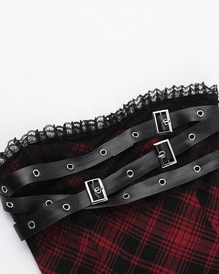 TALKLESSFASHION XS24244 summer gothic new hip skirt celebrity style temperament sexy red plaid bandeau dress women