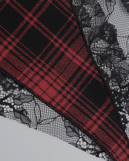 TALKLESSFASHION XS25091 irregular plaid lace patchwork skirt The new plaid versatile and comfortable dark dress for summer