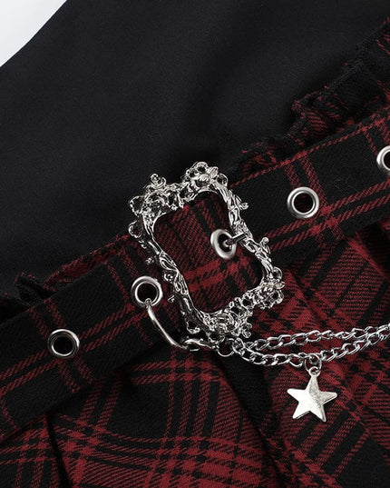 TALKLESSFASHION XS25091 irregular plaid lace patchwork skirt The new plaid versatile and comfortable dark dress for summer