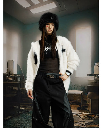 TALKLESSFASHION Y2K Mohair Hooded Cardigan