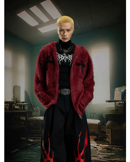 TALKLESSFASHION Y2K Mohair Hooded Cardigan