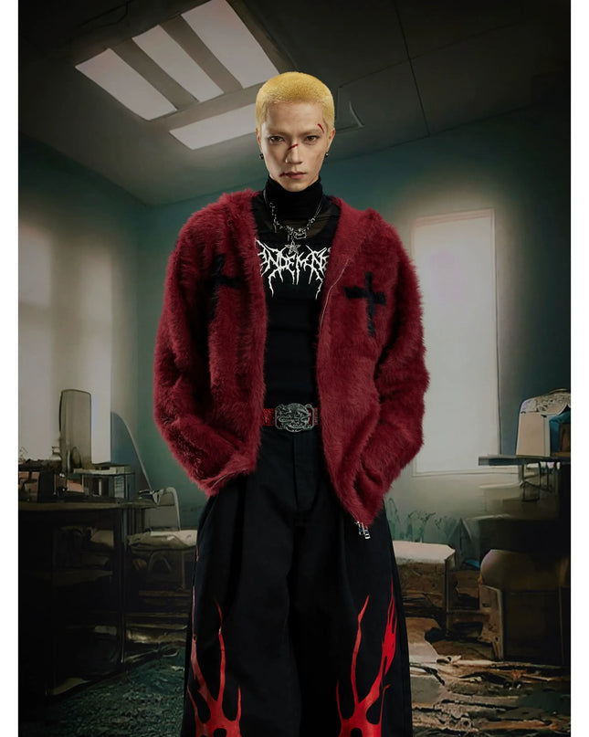 TALKLESSFASHION Y2K Mohair Hooded Cardigan