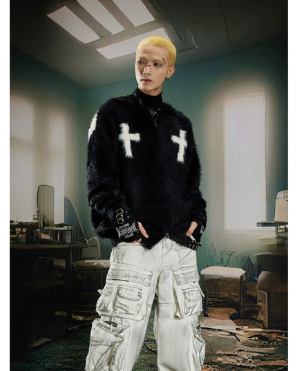 TALKLESSFASHION Y2K Mohair Hooded Cardigan