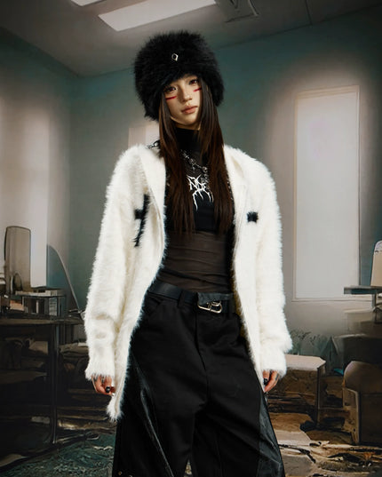 TALKLESSFASHION Y2K Mohair Hooded Cardigan