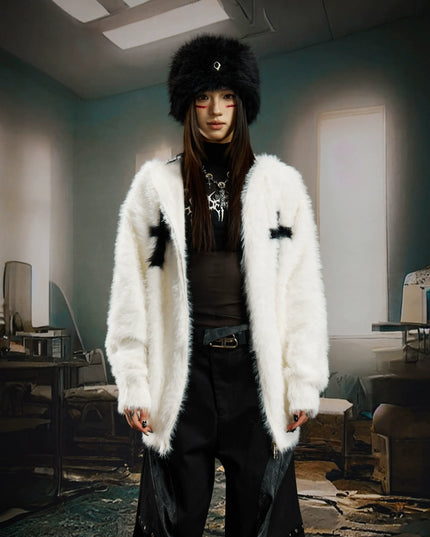 TALKLESSFASHION Y2K Mohair Hooded Cardigan